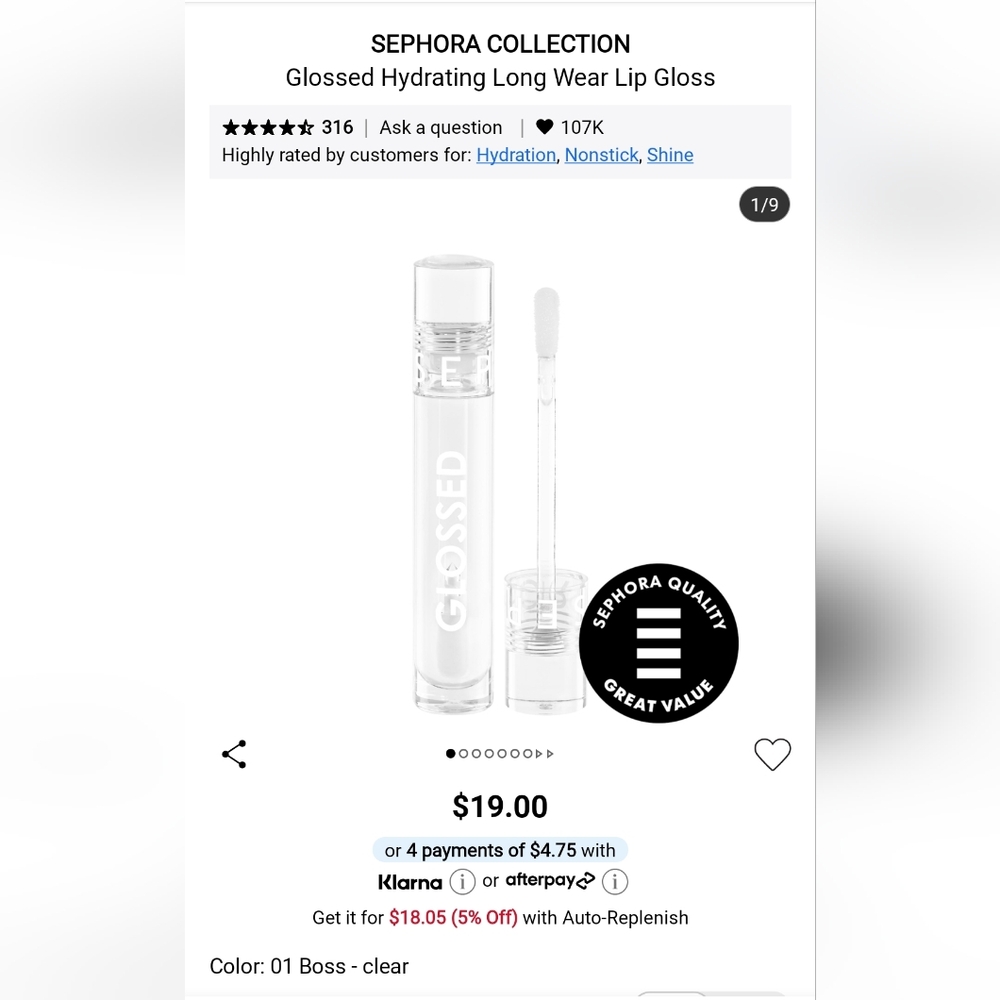 Sephora Glossed Hydrating Long Wear Lip Gloss - Clear